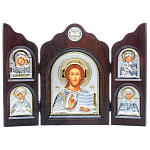 0052394/34*24см/5002599029 Икона Триптих "Спаситель"шелкогр/позолота/серебр