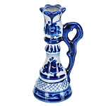 0070879 Гжель ПОДСВЕЧНИК С РУЧКОЙ тюльпан кобальт h=16 см