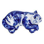  Гжель Сувенир  КОТ МУРЛЫКА цветы лежащий  кобальт 16*7*13 см