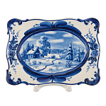 Тарелка декоративная "Зима в деревне". Гжель