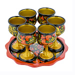 0070000  Хохлома Набор КОНЬЯЧНЫЙ 6 стопок на подносе 