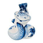 201437 Гжель Скульптура "ЗМЕЯ" с короной, высота 7 см, коб