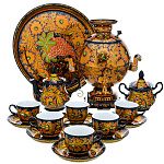 0073181 НАБОР: Самовар ШАР 5л электрический "КУДРИНА ЗОЛОТАЯ" +сервиз 6п