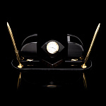 0056249 Обсидиан, Бронза НАБОР "Офисный": 2 ручки+ часы-куб, черный