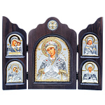0052379/34*24см/5002539327 Икона Триптих5 "БМ Семистрельная"шелкогр/позолота/серебр/стразы