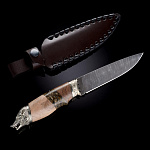 0058231 Оружие сувенирное Нож "ВОЛК" дамаск, дерево, мельхиор  в П/У