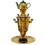 9695/НБ-3л-жел.кругл. Самовар электрический  "Хохломской" (золото на черном) 3 предм. 