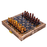 Шахматы складные с инкрустацией и фигурами из янтаря 28х28 см