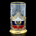 0066448 Златоуст Подстаканник "Герб" триколор SUV - 7354 РФ позолота, эмаль, с ложкой и стаканом