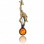 Брошь с янтарем "Жирафик на шаре" (коньячный), фотография 1. Интернет-магазин ЛАВКА ПОДАРКОВ