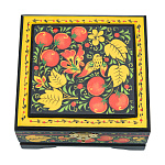 0027135-120*115мм  Хохлома ШКАТУЛКА "ПТИЦА.ВИШНЯ" Р18