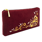 Очечник бархатный с вышивкой "Подарок". Бордовый