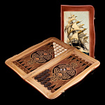  -55*27*7см  НАРДЫ резные с рисунком МОРСКИЕ  rez-075