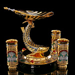 12192 Златоуст Икорница в наборе "Белуга" с ложкой+3 стопки (инкрустация) в П/У 