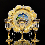 0049969 Златоуст НАБОР ПИТЕЙНЫЙ: БЛЮДО d=210+3 рюмки цвет.стекло NAW-3546