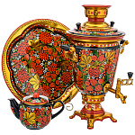 0078054 Самовар электрический "РЯБИНА,КЛУБНИКА" 4 л рюмка, кругл поднос