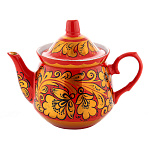 0080283 ХОХЛОМА чайник "Золотая кудрина" красный фон (форма 1) 0,5