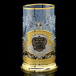 0066450 Златоуст Подстаканник "Герб" SUV - 7233 РФ позолота, эмаль, с ложкой и стаканом