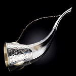 02028/АА Рог для вина с чеканкой Средний Мельхиор, Рог быка 40*8см