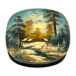 200627 Художественная роспись Шкатулка"Зима в деревне" перламутр,9*7*3 см