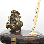 0139243/ручка Бронза Скульптура "Сова-постовой ДПС" подст.дерево