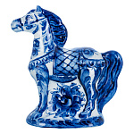 202797 Гжель  СКУЛЬПТУРА ЛОШАДЬ, в коб,14*15 см
