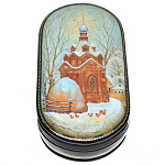 Лаковая миниатюра Шкатулка "Зима в Холуе. Часовня"