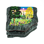 0072818/1061 Нат.камень Шкатулка с камен крошкой ПЕЙЗАЖ Змеевик 110*90*70 мм