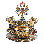 0011353 Хохлома Братина с Гербом РФ на подносе 56см (поднос - 50см) с ковшами