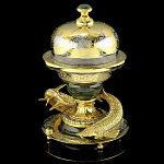 25655/П Златоуст Икорница "ДВА ОСЕТРА" хрусталь, позолота, (металл.крышка), Нефрит (6241/3823)