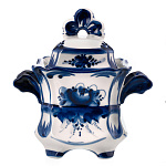 Сахарница фарфоровая с росписью "Ларец". Гжель