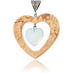 202869 Нат.дерево КУЛОН ДВА СЕРДЦА, Карел береза,лунный камень