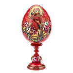 0063497/25см ЯЙЦО Пасхальное"БМ ФЕОДОРОВСКАЯ" на подставке Красное Цветы  дерево/лак