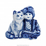 Статуэтка "Домовенок и кот". Гжель, фотография 1. Интернет-магазин ЛАВКА ПОДАРКОВ