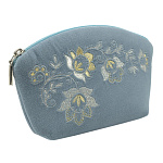 Косметичка бархатная с вышивкой "Весеннее настроение". Голубая