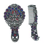 0090385 Сувенир Набор ЗЕРКАЛО ручка-подставка С РАСЧЕСКОЙ "ПАВЛИН" 13.5*7