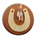 22923 Златоуст ПОДКОВА"На счастье"15*9см,на дерев. подставке,Гранаты,Фианиты,позол.,в П/У(854)