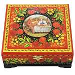 0076996 /17*17 см  Хохлома Шкатулка "ИГРАЙ ГАРМОНЬ" Р9