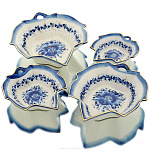 0020845 Гжель Набор Салатников "КЛЕНОВЫЙ ЛИСТ"в золоте 4 ШТУКИ