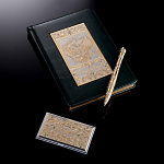 0064734 Златоуст Ежедневник в наборе с ручкой и визитницей в П/У зеленый