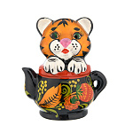 0068607  СИМВОЛ ГОДА  скульптура  "Чайник с тигренком"  роспись под Хохлому выс. ок 8см