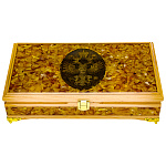 0063420 Янтарь Шкатулка мозаика "ГЕРБ РФ(янтарь, заливка)