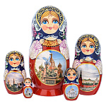 0072210 МАТРЕШКА "ХРАМ ВАСИЛИЯ БЛАЖЕННОГО" синяя 5 мест 19 см