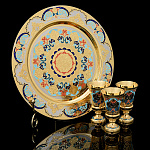 0028121 Златоуст Набор для водки: Блюдо + 3 чарки, эмаль