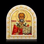 0066558-0056 Икона рукописная Николай Чудотворец перламутр 155-175 мм белая рама