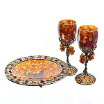 06053-С Янтарь НАБОР БОКАЛОВ "Виноград" с Блюдом 3пр. в ПУ Серебро 875* 