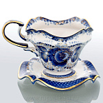 203159 Гжель Чайная пара "Утро"в  золоте 8*9*11см Авт. Алехин С.С.