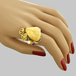 7200491/кор. янт. фиан/6,33г  Серебро 925* КОЛЬЦО вст.Янтарь королевский -фианит/жемч. р/п