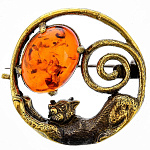 0045184/380.4 Брошь Кошечка с кабашоном круг (коньячный)