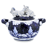 0069553 Гжель Сахарница "КОШКИ"  Авт.Черновы Л.и В 